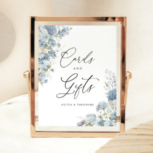 Dusty Blue Floral Cards and Gifts Wedding Table Pedestal Sign