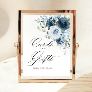 Dusty Blue Floral Cards and Gifts Wedding Table Pedestal Sign
