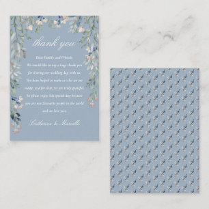 Dusty Blue Floral Cascade Wedding Thank You Place Card