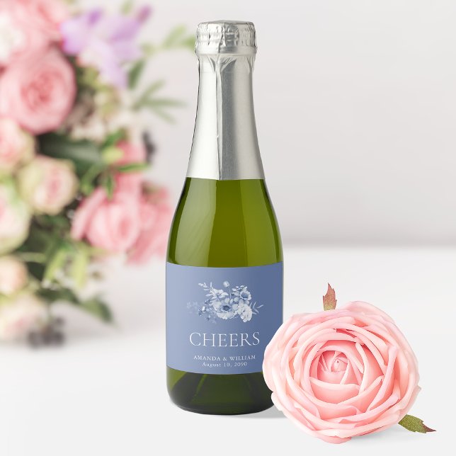 Dusty Blue Floral “CHEERS” Sparkling Wine Label (Creator Uploaded)