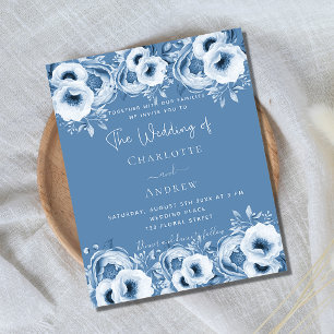 Dusty blue floral chic budget wedding invitation flyer