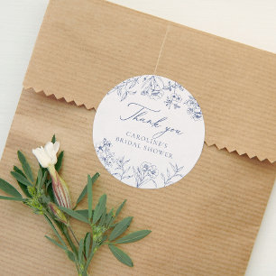 Dusty Blue Floral Chinoiserie Bridal Shower Classic Round Sticker