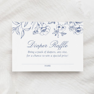 Dusty Blue Floral Chinoiserie Diaper Raffle Ticket Enclosure Card