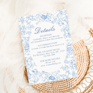 Dusty Blue Floral Chinoiserie Wedding Details Enclosure Card