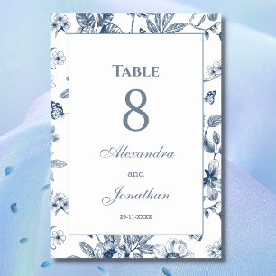 Dusty Blue Floral Chinoiserie Wedding   Table Number