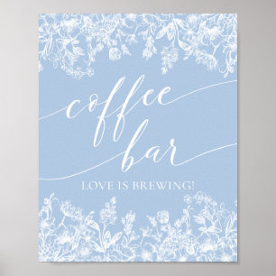Dusty Blue Floral Coffee Bar Love is Brewing Sign