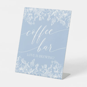 Dusty Blue Floral Coffee Bar Love is Brewing Sign