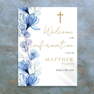 Dusty Blue Floral Confirmation Welcome Sign
