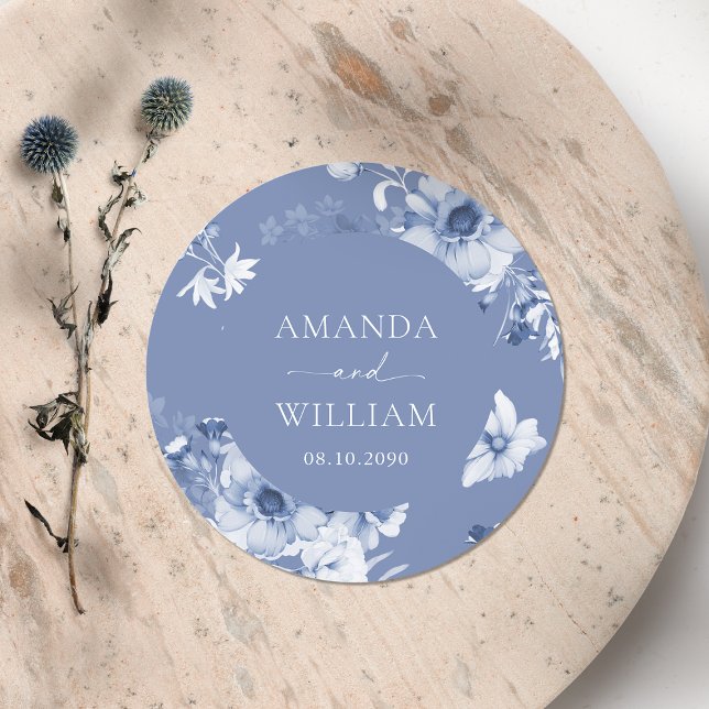 Dusty Blue Floral Couple Name Sticker (Creator Uploaded)