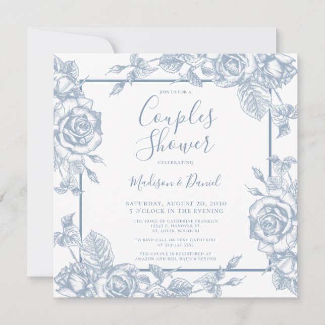 Dusty Blue Floral Couples Shower Invitation (Front)