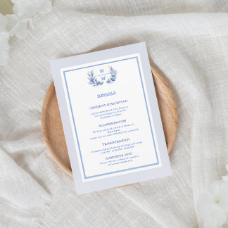 Dusty Blue Floral Crest Monogram Wedding Enclosure Card