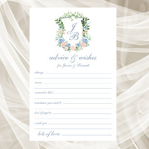 Dusty Blue Floral Crest Wedding Advice and Wishes