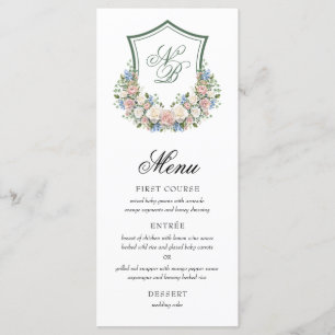 Dusty Blue Floral Crest Wedding Menu