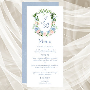 Dusty Blue Floral Crest Wedding Menu