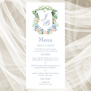 Dusty Blue Floral Crest Wedding Menu