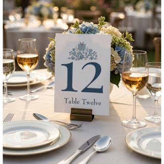 Dusty Blue Floral Custom Table Number