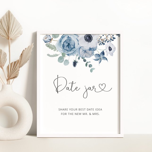Dusty blue floral date jar sign. Date night ideas Poster (Creator Uploaded)