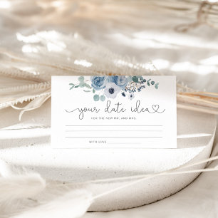 Dusty blue floral Date night ideas. Date jar Enclosure Card