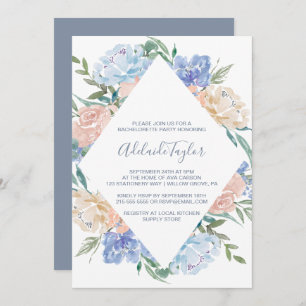 Dusty Blue Floral Diamond Bachelorette Party Invitation