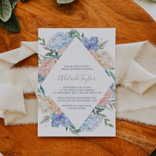 Dusty Blue Floral Diamond Bridal Shower Invitation