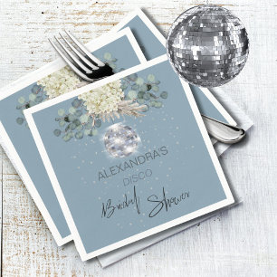 Dusty Blue Floral Disco Ball Bridal Shower Napkin