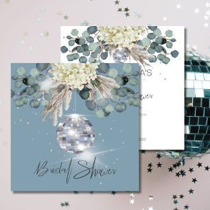 Dusty Blue Floral Disco Ball Bridal Shower Square Invitation