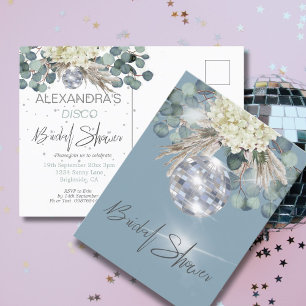 Dusty Blue Floral Disco Bridal Shower Invitation Postcard