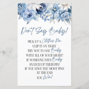 Dusty Blue Floral Don't Say Baby Shower Game
