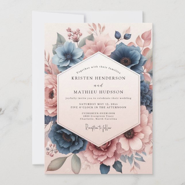 Dusty Blue Floral Dream Wedding Invitation (Front)