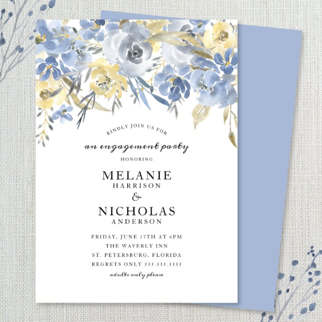 Dusty Blue Floral Drop Engagement Party Invitation (Creator Uploaded)