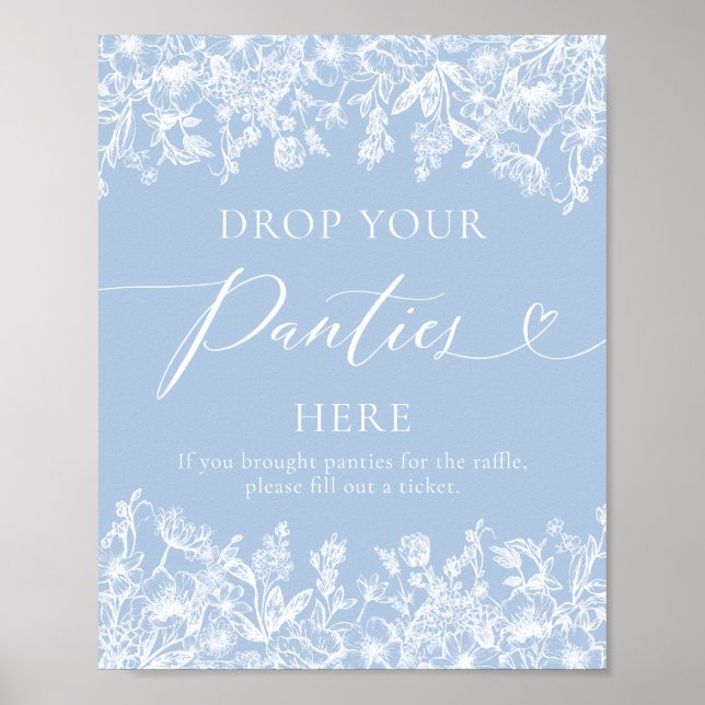 Dusty Blue Floral Drop Your Panties Here Game Sign (Front)