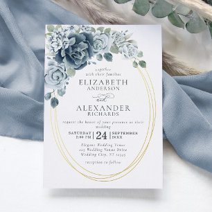 Dusty Blue Floral Elegant Botanical Wedding Gold