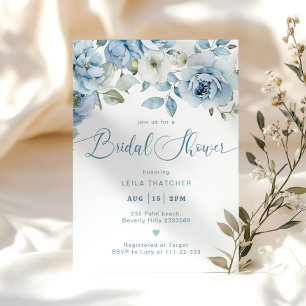 Dusty Blue Floral Elegant Bridal Shower Invitation