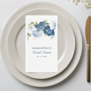 Dusty Blue Floral Elegant Bridal Shower Napkin
