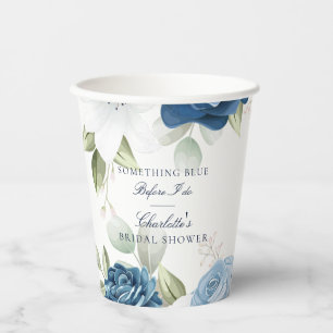 Dusty Blue Floral Elegant Bridal Shower Paper Cups