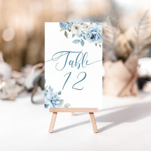 Dusty blue floral elegant bridal shower table number