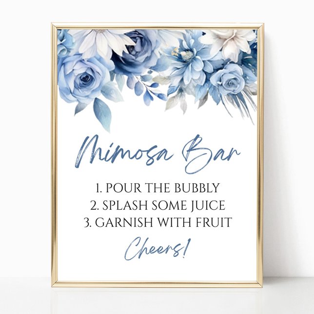 Dusty Blue Floral Elegant Modern Mimosa Bar Sign (Creator Uploaded)