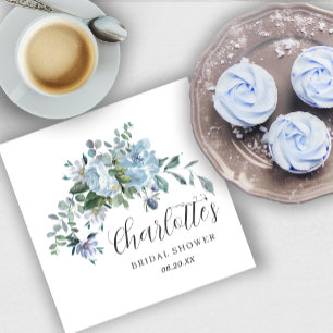 Dusty Blue Floral Elegant Pretty Bridal Shower Napkin
