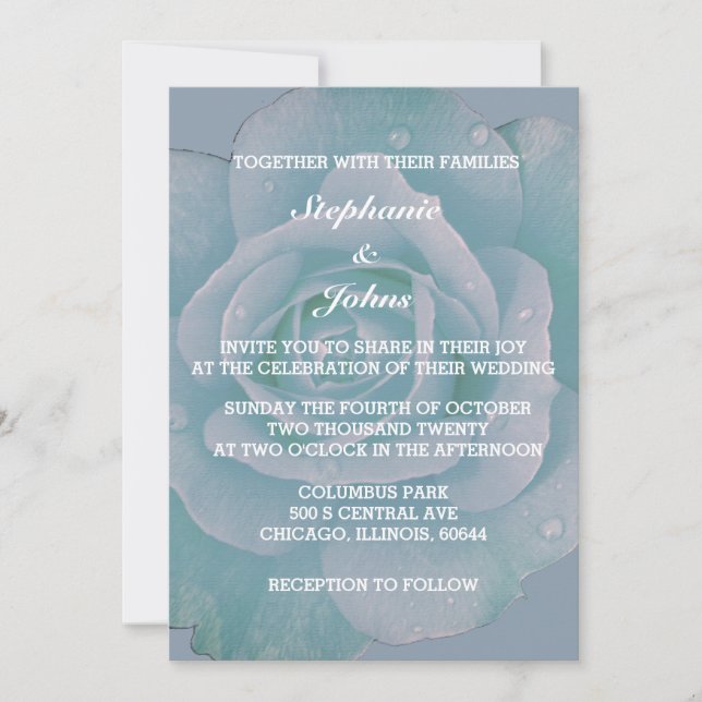 Dusty Blue Floral Elegant Rose Classy Wedding Invitation (Front)