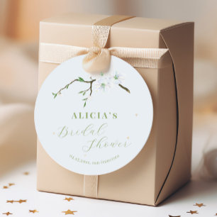 Dusty blue floral elegant spring bridal shower classic round sticker