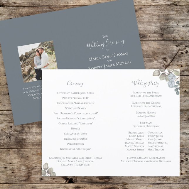 Dusty Blue Floral Elegant Wedding Ceremony Program (Creator Uploaded)