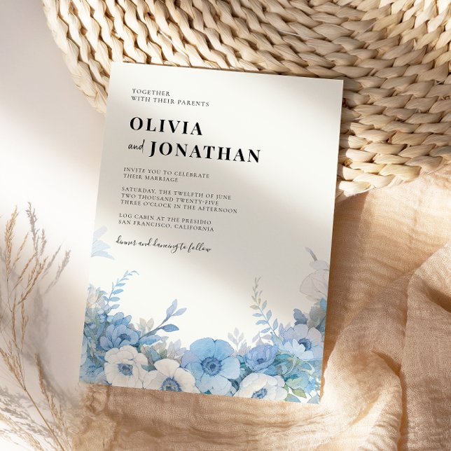 Dusty Blue Floral Elegant Wedding  Invitation (Creator Uploaded)