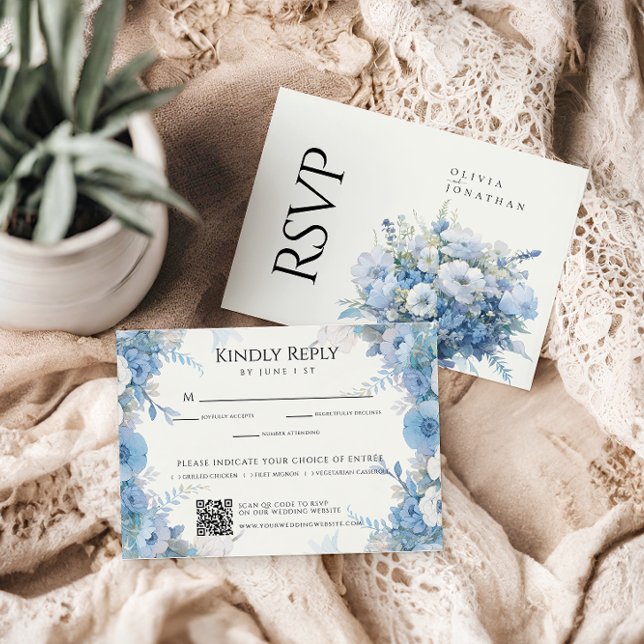 Dusty Blue Floral Elegant Wedding RSVP Card (Creator Uploaded)