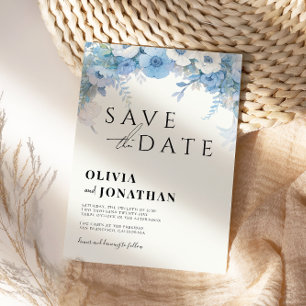 Dusty Blue Floral Elegant Wedding Save The Date