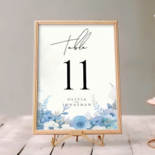 Dusty Blue Floral Elegant Wedding Table Numbers