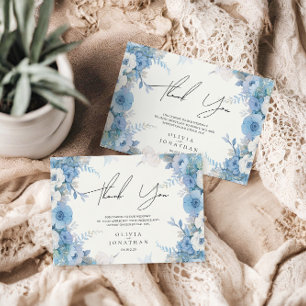 Dusty Blue Floral Elegant Wedding Thank You Card