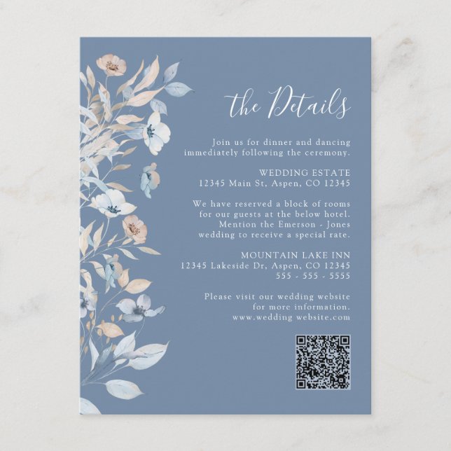 Dusty Blue Floral Enclosure Card (Front)