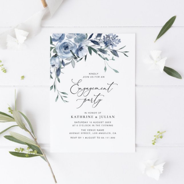 dusty blue floral engagement party invitation (Creator Uploaded)