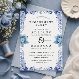 Dusty Blue Floral Engagement Party Invitation