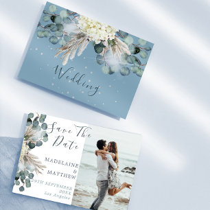 Dusty Blue Floral Eucalyptus Elegant Wedding Save The Date